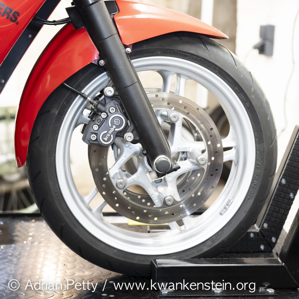 BMW K1100RS fitted with a BMW K1200RS front wheel.